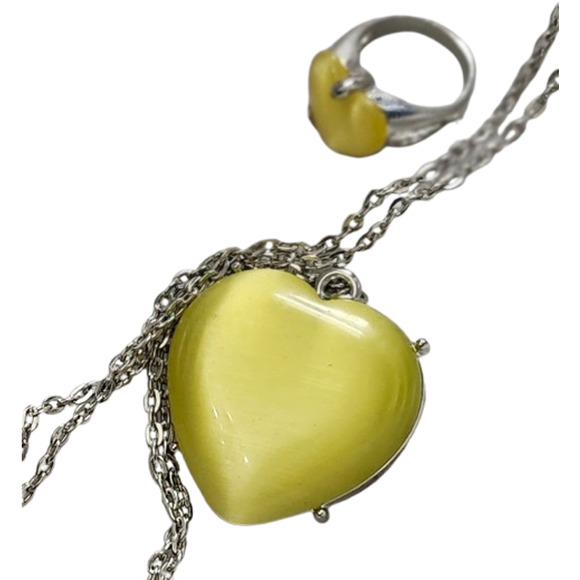 Yellow Heart  Moonglow Pendant Necklace and Ring Size 7 Set - Picture 3 of 4